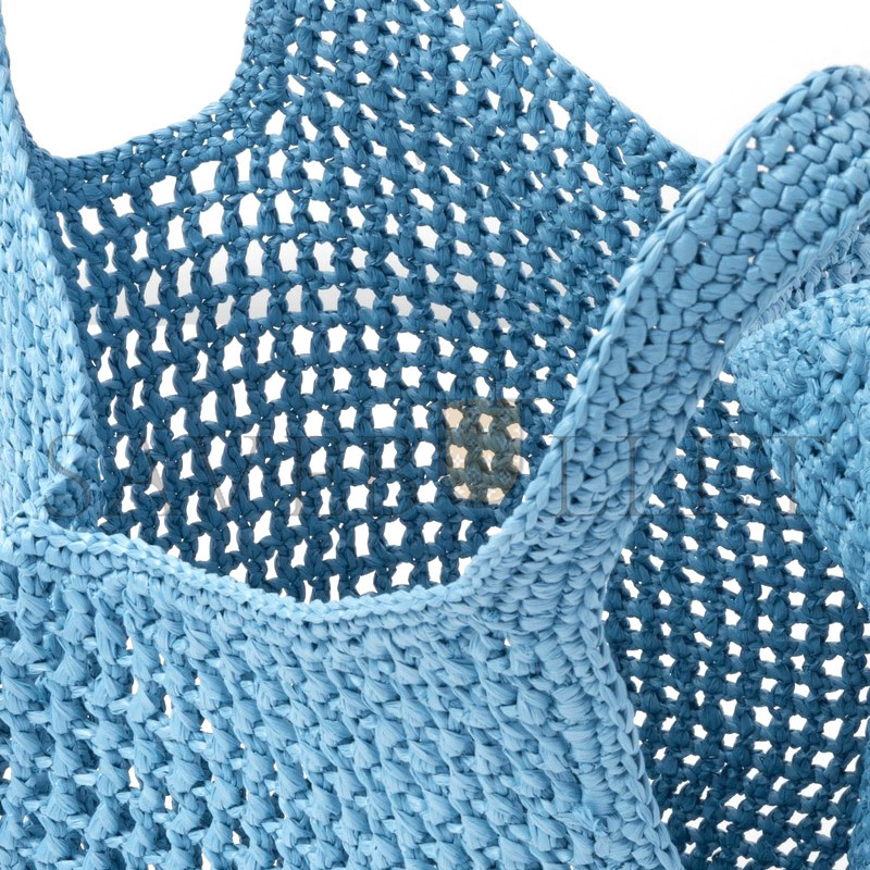 Pra*a triangle logo bucket tote raffia blue 1bg424 (53*40cm)